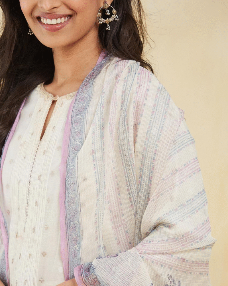 Women Cotton Silk Hand Block Printed Dupatta - Image 2