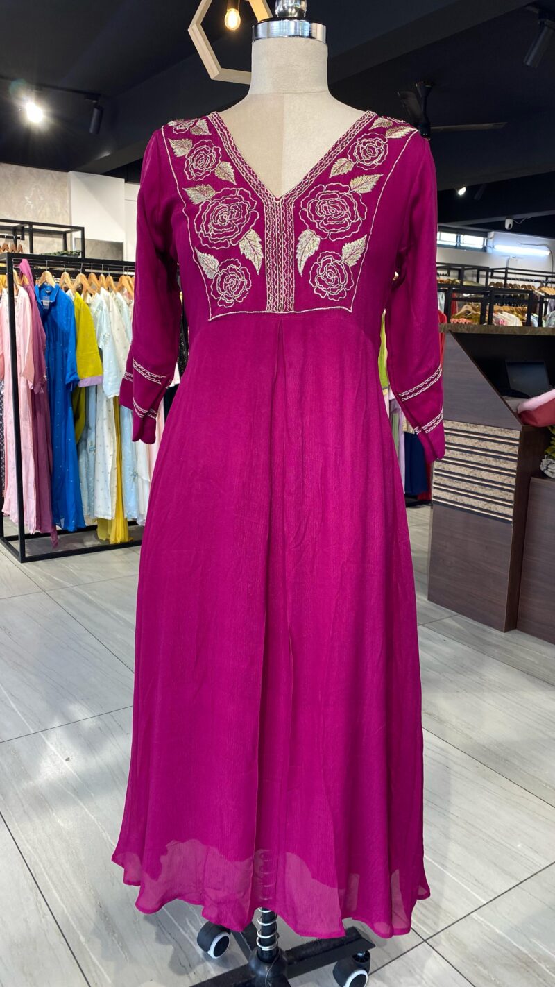 Embroidered Round-Neck A-Line Dress