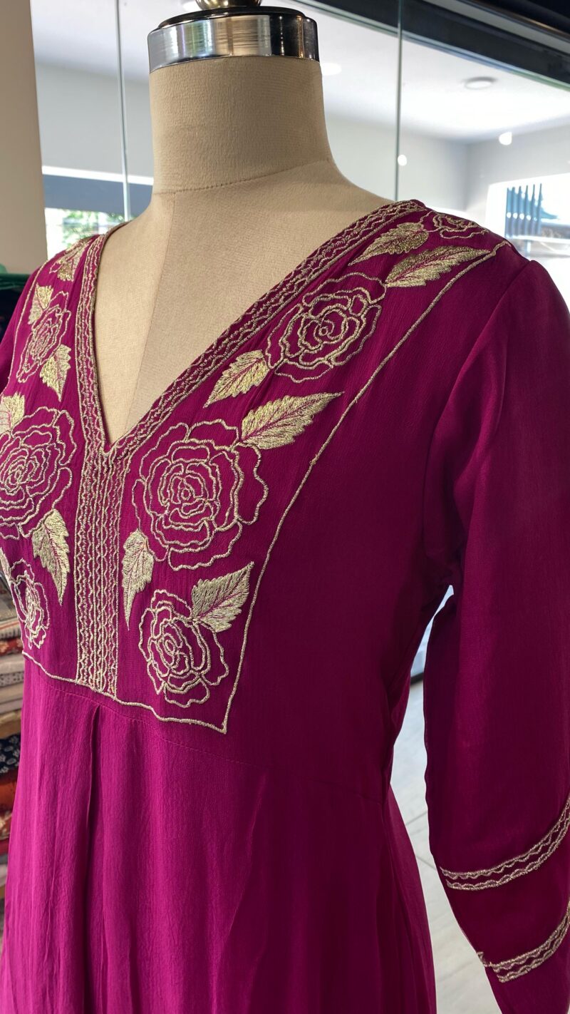 Embroidered Round-Neck A-Line Dress - Image 2
