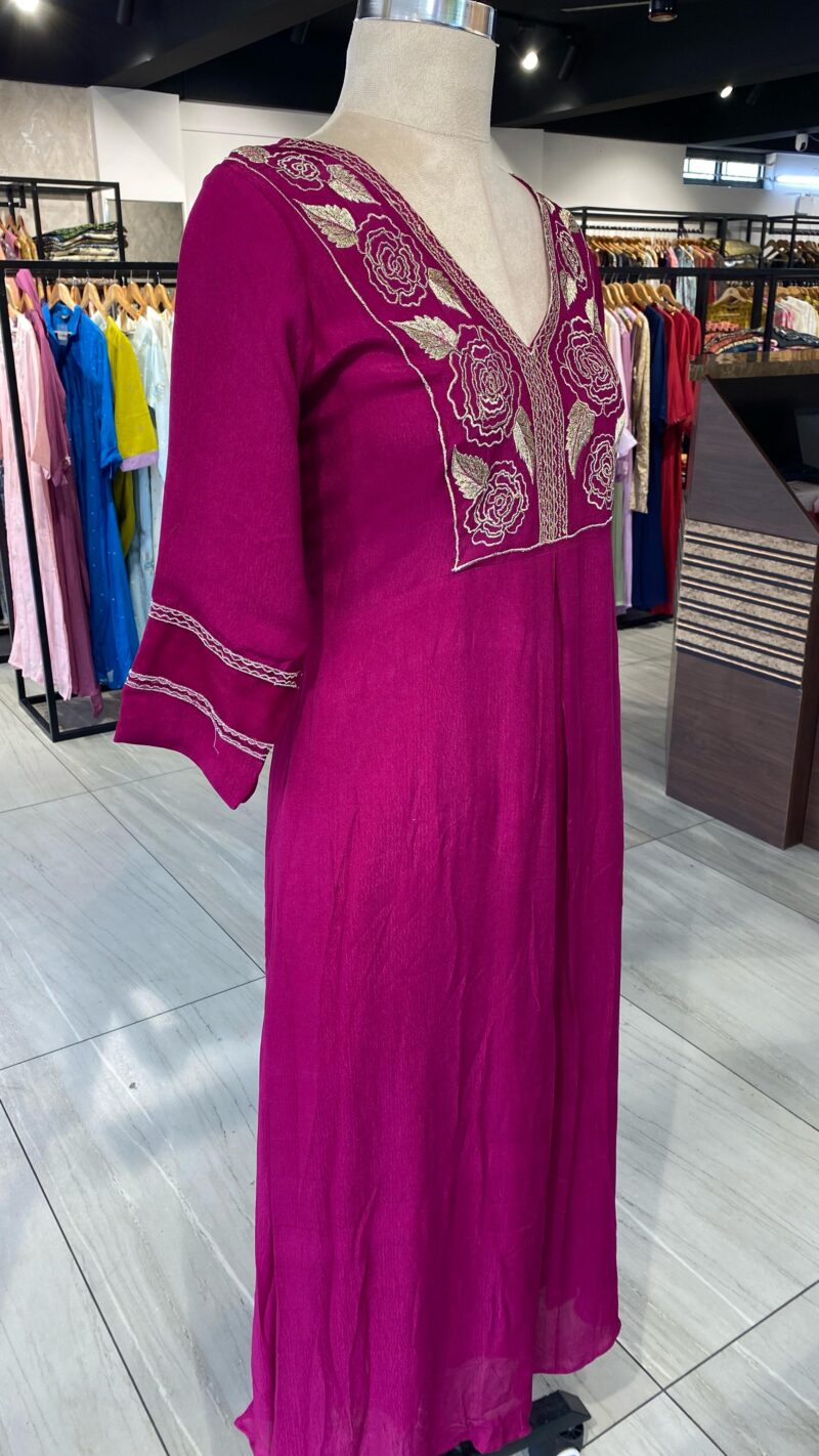 Embroidered Round-Neck A-Line Dress - Image 3